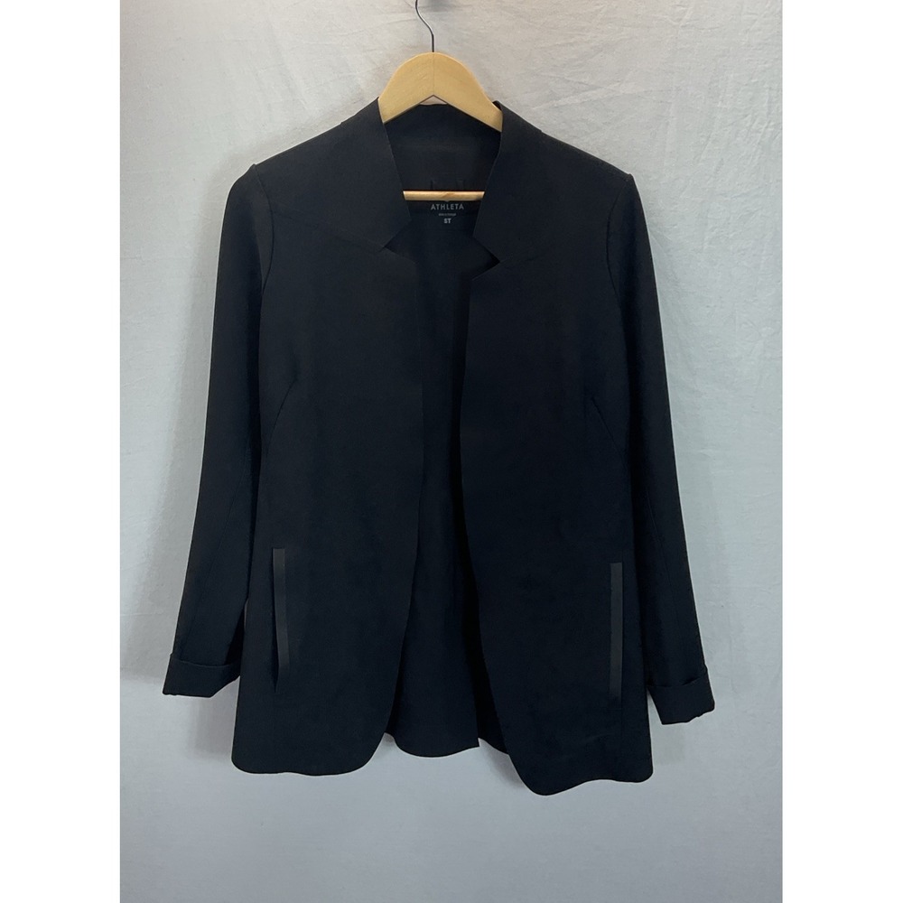 Athleta Sm Tall Black Stellar Blazer Jacket Open Front Notch Pockets Stretch